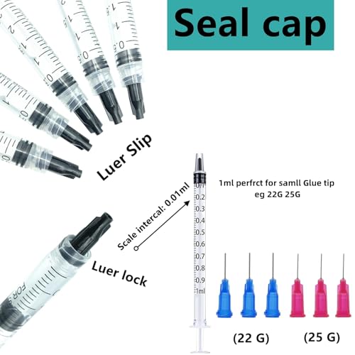 20 pack 1ml, 3ml, 5ml, 10ml, 20ml Glue Dispenser Accessories with 30ml+50ml Glue Bottle, 14ga, 16ga, 18ga,20ga, 22ga, 25ga Dispensing Accessories and Caps, for Liquid, Glue, Ink, craft making - size: 20 Pack (1ml, 3ml, 5ml, 10ml, 20ml)