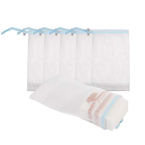 Cobahom Soap Bag 6 Pack 6 x 3.5 Inch Mesh Foaming Net Soap Sack Bags Soap Saver Pouch Net Bags with Drawstring for Bath & Shower （Blue） | Soap Handmade Soap Bubble Mesh Net Bags with Drawstring, Mesh Soap Saver Pouch Bag for Bath & Shower (Blue) - size: 6