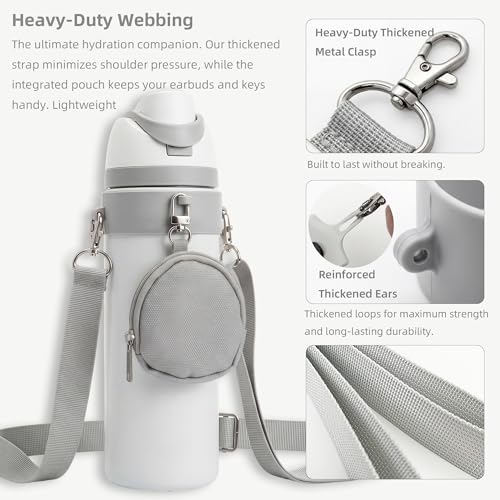 Gray Water Bottle Holder Carrier Strap Set Compatible with Owala Free Sip 16oz 24oz 32oz 40oz Sway Tumbler Crossbody Sling Accessories Adjustable Silicone Ring Pouch - color: Grey
