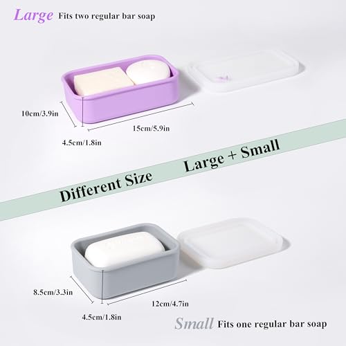 2PC Portable Leakproof Travel Soap Case, Silicone Travel Soap Case, Compact Soap Holder with Drainage Layer, Travel Soap Holder for Camping, Gym, Outdoor Purple&Gray - color: Purple&gray