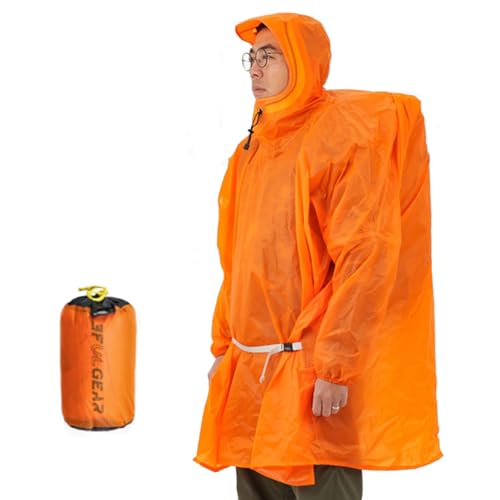3FULGEAR Hooded Rain Ponchos for Adults, Waterproof Packable Lightweight Rain Coat Jacket for Men Women - color: 15d-orange-l