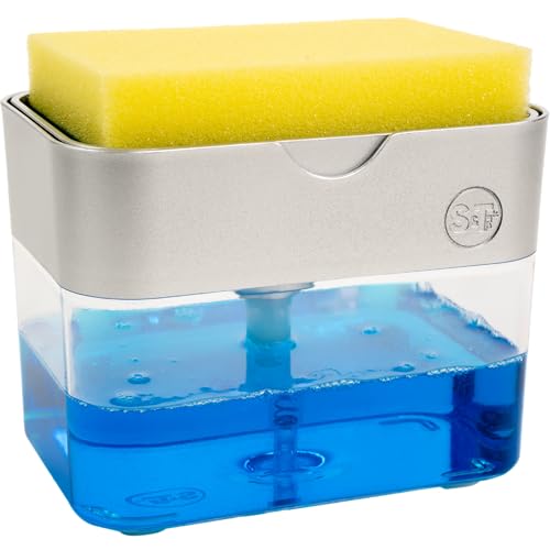 S&T INC. Dish Soap Dispenser and Sponge Holder, Silver - color: Silver