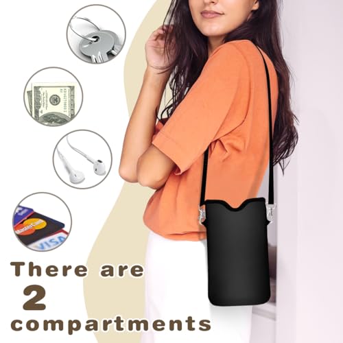 IRADA Neoprene Cell Phone Sleeve Pouch Case Bag with Crossbody Strap Neck Lanyard for Women Men 7.6 X 4.3 Inches-Solid Black Shockproof Universal Phone Bag - color: Solid Black-Phone Sleeve