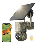4G LTE Cellular Trail Camera with SIM, Solar, 2K 360° PTZ, No WiFi | Live View, Color Night Vision, Motion Detection, Camouflage, Hunting, Wildlife, Remote App View, Solar Powered, Waterproof
