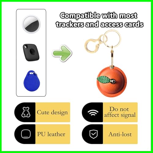 Leather Keychain holder Protective Case Compatible with Apple AirTag - color: Orange