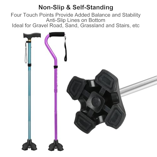 supregear Cane Tip 1 inch Heavy Duty - Self Standing Rubber Quad Base | Non-Slip 4 Prong Replacement Foot Pad for Walking Cane - Metal Insert for Enhanced Stability and Comfort, 1" I.D - size: 1 inch