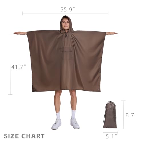 Multi functional cape hooded raincoat suitable for outdoor camping and hiking, suitable for both men and women - color: Brown