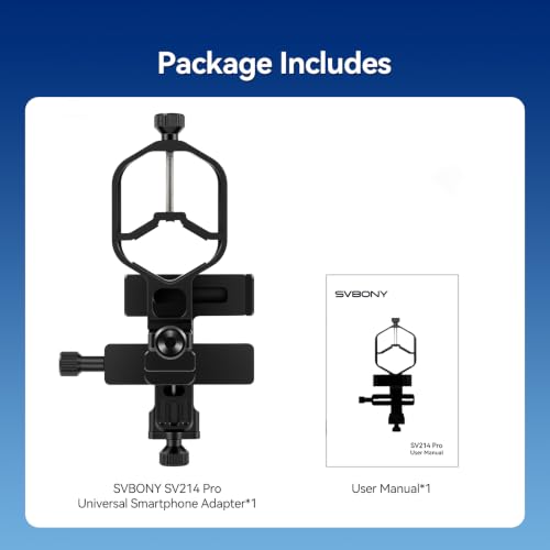 SVBONY SV214 Pro Telescope Phone Mount 3 Axis, Telescope Phone Adapter | for 28-48mm Eyepiece, Spotting Scope Binoculars, Telescope Mount with Remote Control, Aluminum Alloy Material - size: Support 28 to 48mm