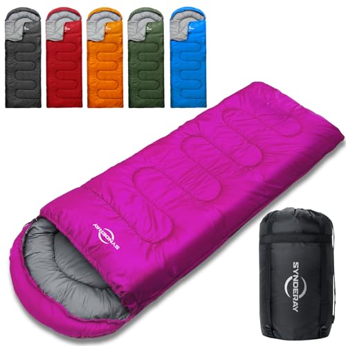 Sleeping Bags for Adults Cold Weather & Warm - Backpacking Camping Sleeping Bag Girls Boys - Lightweight Compact with Compression Sack - color: 50-80°F Everyday 3 Season-Pink