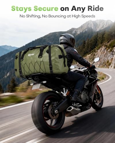 60L Waterproof Duffel Bag Motorcycle Dry Bag Backpack, Heavy-Duty Roll-Top Waterproof Bag with Sealed Seams & Waterproof Zipper for Riding, Kayaking, Camping & Travel (Green)