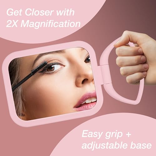 Premium Soft Touch Pink Rectangle Makeup Mirror - 1x/2x Magnification - color: Pink, size: 10"L x 5.8"W