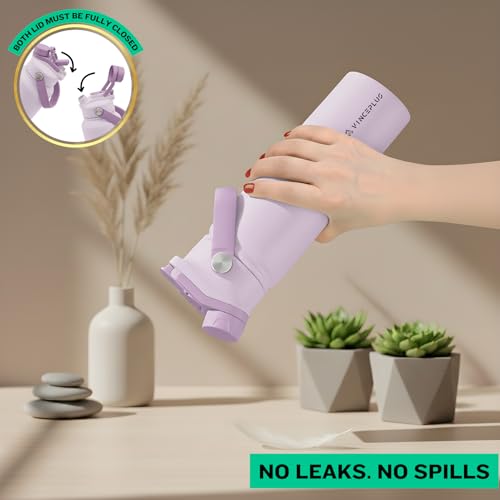18oz Stainless Steel Water Bottle with 2 in 1 Lid | Triple Wall Vacuum Insulated | Leak-Proof, Carry Handle, Wide Mouth Travel Mug | BPA-Free for Kids & Adults (Lavender Cream, 18oz) - color: Lavender Cream, size: 18 Ounces