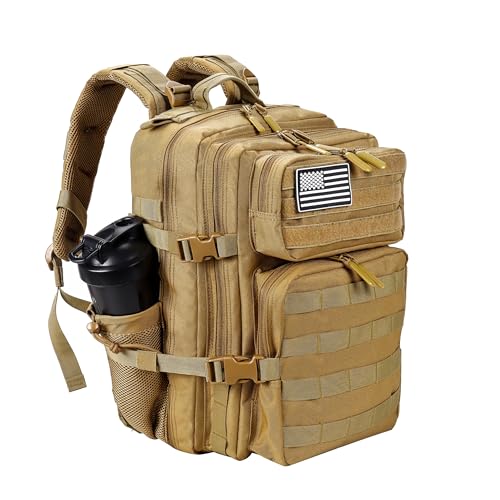 LHI Tactical Military Backpack for Men and Women 25L/35L Army Assault Pack Bag Small Rucksack with Bottle Holder - color: 2.1 35l-khaki, size: Medium