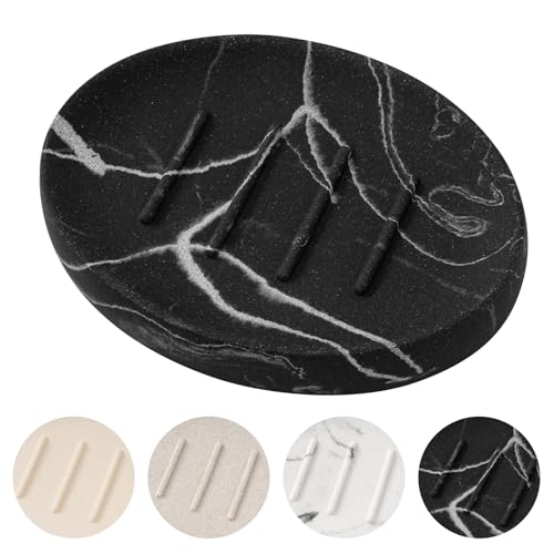 Soap Dish Bathroom Resin Marble Look Bar Soap Holder for Shower Soap Tray for Kitchen Sink(Marble Black) - color: Marble Black, size: 1 Pack
