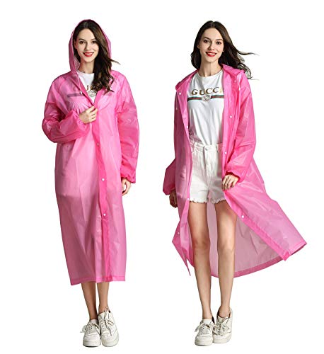 HLKZONE Raincoat, 2 Pack Rain Ponchos for Adults Travel Rain Jacket Packable Rain Coats for Women with Drawstring Hood - color: D-rose