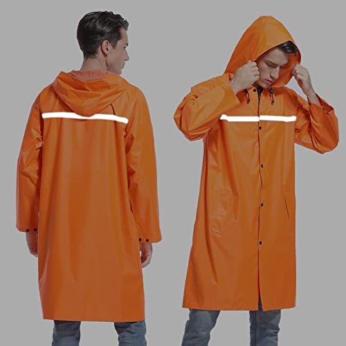 Mens Long Hooded Safety Rain Jacket Waterproof Emergency Raincoat Poncho - color: Orange, size: XX-Large