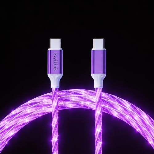 USB Cable PD Fast Charger Lighted Up (USB C to C Starry Purple) Mobile Phone Data Cable,Charging Cable, Supports Data Transfer,39-inch,TPE Material,Compatible with Almost All Type-C Devices. - color: USB C TO C Starry Purple