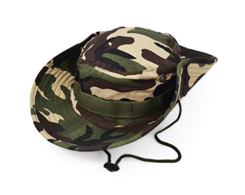 Outdoor Wide Brim Sun Protect Hat, Classic US Combat Army Style Bush Jungle Sun Cap for Fishing Hunting Camping - color: Green Camouflage