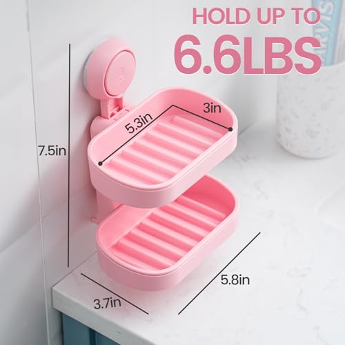 TAILI Soap Holder, Soap Dish for Shower Suction Cup, Bar Soap Holder, Pink | Removable Soap Holder Shower, Soap Tray for Shower Wall, No drill Sponge Holder, Bathroom & Kitchen, Bath Accessories - color: Pink, size: 2 Tier