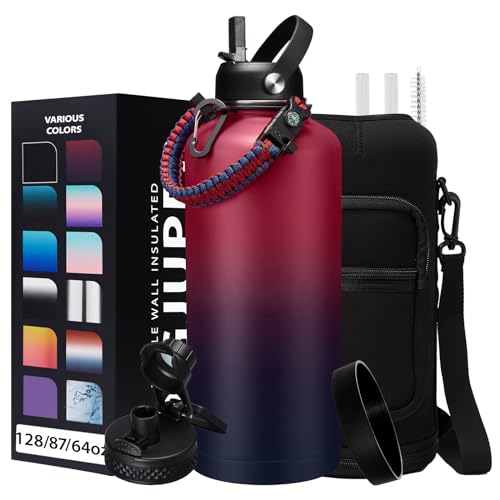 87 oz Insulated Water Bottle with Straw - Stainless Steel Sports Water Bottle, Double Wall Thermo Mug, Leak-Proof, 48h Cold-24h Hot, BPA Free, Rose Purple Gradient, Outdoor Activities - color: Rose Purple Gradient, size: 87 Ounces