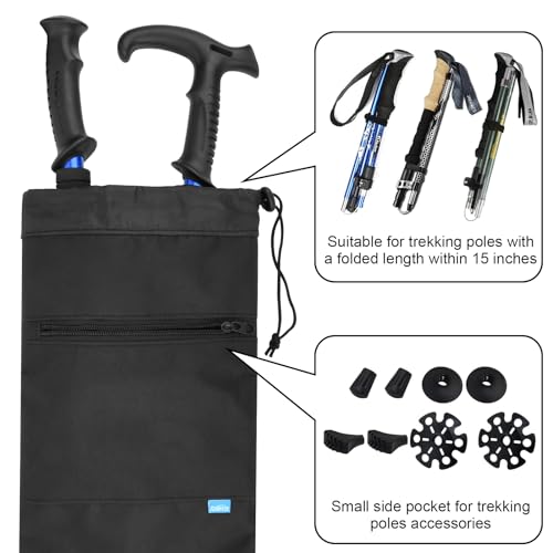 Xxerciz Trekking Poles Carrying Bag Lightweight Collapsible Hiking Poles Storage Bag with Zipper Pocket, Adjustable Shoulder Strap, Portable Replacement Pouch for Folding Walking Sticks