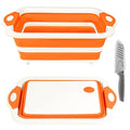 Rottogoon Collapsible Cutting Board, Foldable Chopping Board with Colander, Multifunctional Kitchen Vegetable Washing Basket Silicone Dish Tub for BBQ Prep/Picnic/Camping(Orange) - color: Orange