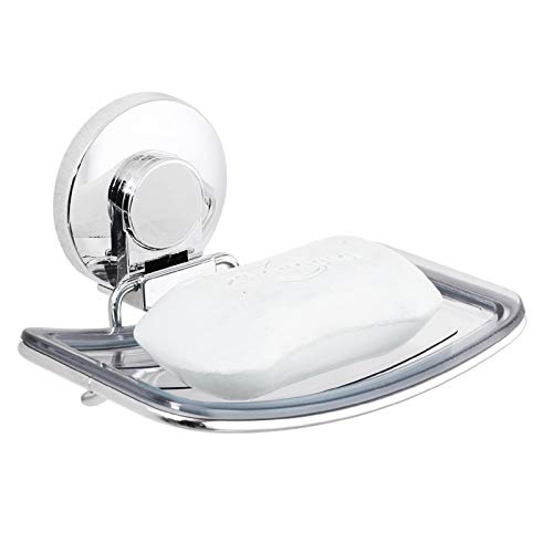LEVERLOC Chrome Suction Cup Soap Dish Holder for Shower Wall Drill-Free Rustproof Waterproof Wall Mount Strong Suction Removable Bar Soap Sponge Holder for Bathroom Bathtub Kitchen - style: 1 tier Chrome
