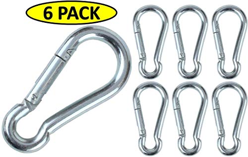 Black & Silver Zinc-Galvanized Heavy Duty Bushcraft Carabiner Spring Snap Clip Link Hooks 200-500lb Load 2, 6 & 12 Packs - color: 5cm (2.0in) Silver 6 Pack