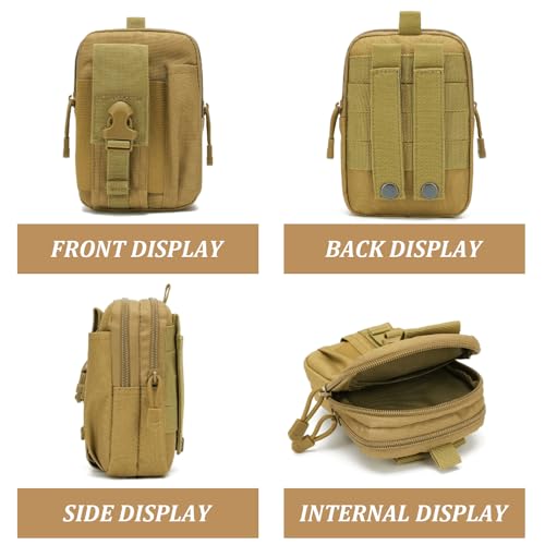 Utility Pouch, MOLLE-Compatible Waist Bag with Phone Holder - color: Khaki