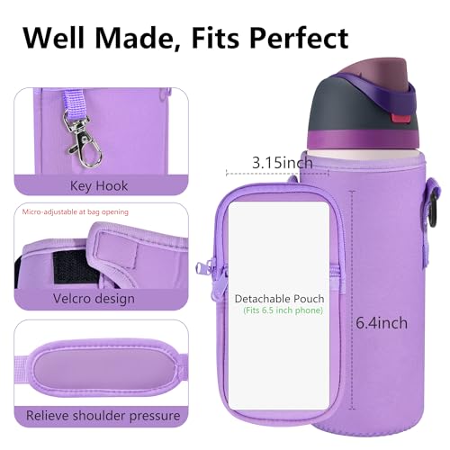 Water Bottle Carrier Bag with Strap, Fits Owala FreeSip 24/32 oz - color: Purple, size: 32 ounce