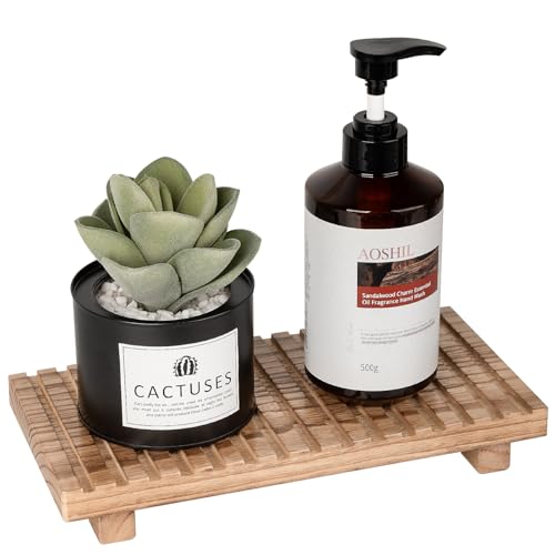 Bathroom Tray Rustic Farmhouse Decor Wood Stand, 10" * 4.5" Brown | Waterproof, Lightweight, Easy Clean, Wood Riser Kitchen soap holder Accessories for Office Desk, Vanity, Counter, Sink - color: Brown, size: 11" x 5.5" x 1.6"