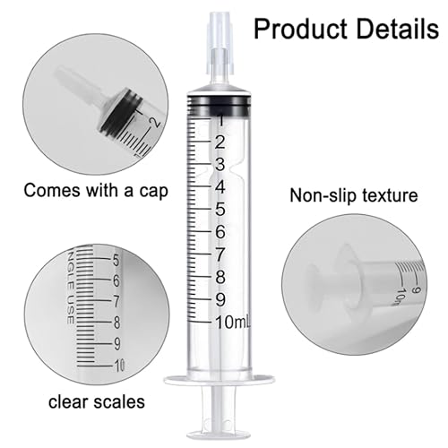 20 Pack 10ml Syringe for Liquid Without Needle,Syringe with Cap,Individually Wrapped,Measurement for Scientific Labs,Measuring Liquids,Pet Feeding,Oil or Glue Applicator (A 20 Pack 10ml) Straight Mouth - size: A 20 Pack 10ml