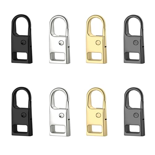 Urmspst Zipper Pull Replacement (Upgraded), 8 Pcs Detachable Zipper Pull Tabs for Boots Purse Coat Luggage Clothing Jackets Backpacks (4 Color Black, Silver, Gold, Brilliant Black) - style: A 8PCS Black, Gold, Silver, Bright black