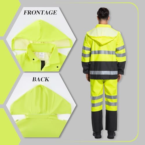 Rain Suits for Men Waterproof Heavy Duty,Reflective Rain Gear Jacket and Bib Overalls for Outdoor Fishing Construction - color: Yellow, size: 3X-Large