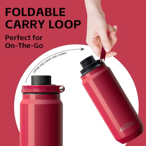 Greylock 20 oz Insulated Water Bottle with Straw Lid, Reusable Stainless Steel Sports Water Bottles with Foldable Handle, Leak Proof, Double-Wall Vacuum Insulation, 24 Hours Cold(Raspberry Ridge) - color: Raspberry Ridge, size: 20 Ounces