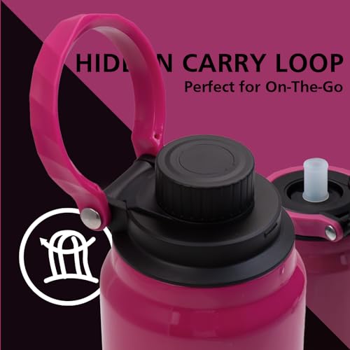 Greylock 20 oz Insulated Water Bottle with Straw Lid, Reusable Stainless Steel Sports Water Bottles with Foldable Handle, Leak Proof, Double-Wall Vacuum Insulation, 24 Hours Cold(Raspberry Ridge) - color: Raspberry Ridge, size: 20 Ounces