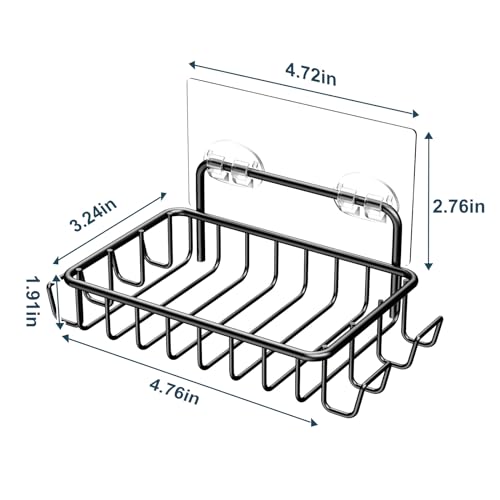 Nieifi Soap Dish,Bar Soap Holder for Shower Wall with 4 Hooks Stainless Steel Adhesive Soap Dish for Bathroom Shower Razor Holder (Black) | Stainless steel, 2 pack, razor holder, soap dish for shower, wall mounted, soap caddy, sponge holder, rustproof, bl
