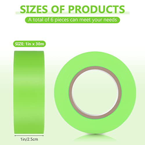 6 Pack Green Flagging Marking Tape 1''x 600 ft Non Adhesive Plastic Ribbon Neon Marking Roll Survey Tapes for Tree, Hunting Trail, Boundaries, Hazardous Areas, Home and Workplace Use