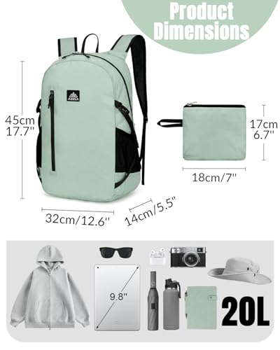 Nylon Folding Hiking Backpack for Women Men, 20L Lightweight Waterproof Packable Daypack with Reflective Strips for Traveling Daily Outdoor Sports, Green - color: Green