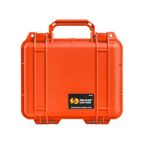 Pelican 1200 Case With Foam (Orange) | Watertight copolymer shell with foam insert and purge valve for impact, vibration and shock - color: Orange