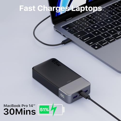 JUOVI 65W Portable Charger for Laptop Power Bank 20000mAh - color: Black