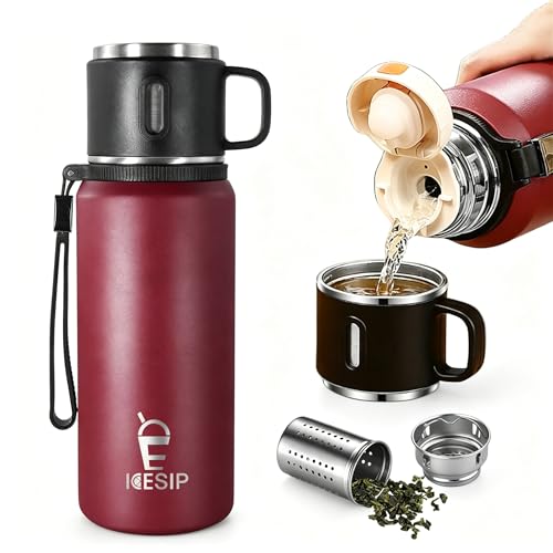 Stainless Steel Insulated Bottle, 20oz with cup Vacuum Insulated Water Bottle, Thermo for Hot Drinks/Cold Drinks,24-Hr Insulation Commute, Travel - color: Red, size: 20 Ounces