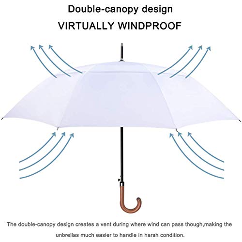 G4Free 52/62inch Golf Umbrella Windproof Large Stick Umbrella Wooden Handle - color: White, size: 52 inch