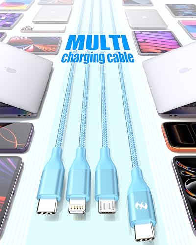 3 in 1 Multi Charging Cable for Multiple Devices Fast Charge cord 2Pack 4FT | Car Travel Essentials,MFI Certified Universal Phone Charger with Type C/Micro USB/IP for iPhone17-5 iPad Android Purple/Blue - color: Purple/Blue-4ft