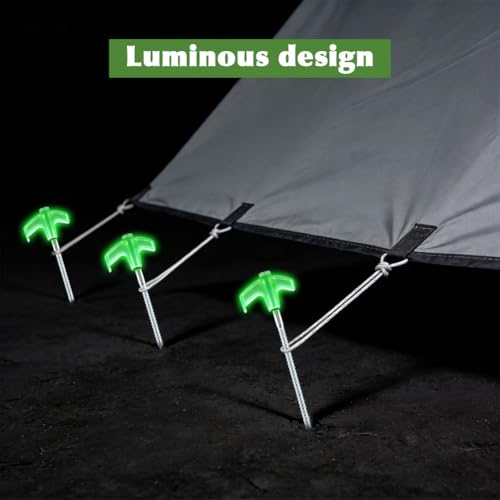 20Pack Screw in Tent Stakes 8” Metal Pegs for Ground, Drill in Camping Stake with Hex Head Driver, Spikes Puller, Protector in Carrying Bag & Box,for Xmars,Hiking,Glow in The Dark