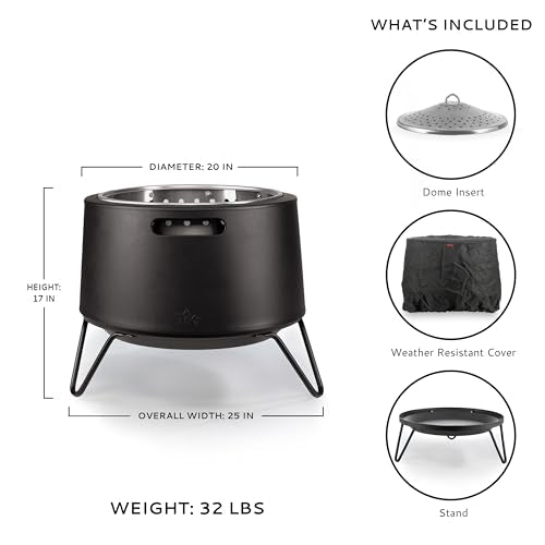TIKI Social Smokeless Fire Pit, 20 in Wood Burning Fire Pit with Cover | Black, 20-Inch, Stainless Steel, Portable, Wood-Burning, For Patio, Camping Friendly, Includes Cover, Removable Ash Pan - style: Social Fire Pit