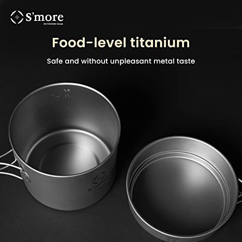 S'More Titanium Cooking Set, Pot and Pan 2 in 1 with Folding Handle, Ultralight Eco-Friendly Camping Cookware for Traveling, Picnic, and Hiking