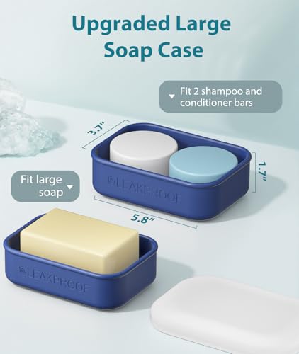 Quatish Large Leakproof Travel Soap Case, Solid Shampoo Bar Holder, Silicone Soap Box with Draining Layer, Enhanced Soap Container, Suitable for Camping, Gym, Bathroom, Outdoor Essentials, Blue - color: Blue, size: Large