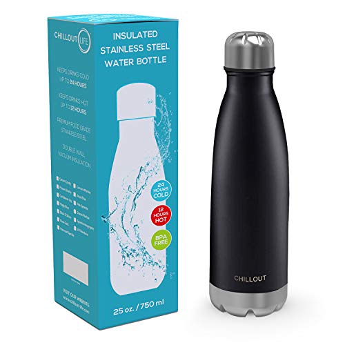 CHILLOUT LIFE 25oz Insulated Stainless Steel Water Bottle, Leak Proof - color: Matte Black