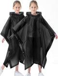 2 Pack Raincoats for Kids, Kids Rain Jacket Reusable Rain Ponchos for Boys and Girls - color: Black